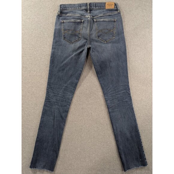 Abercrombie Fitch Jeans Womens SZ 6 Blue Slim Straight Raw Hem Faded Whiskers - Picture 9 of 14